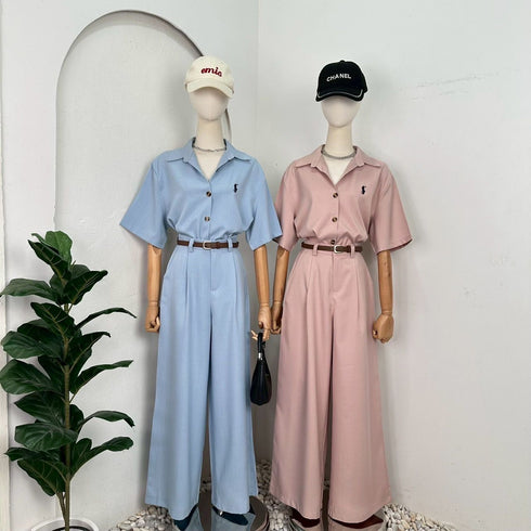 Casual Collar Down Short Sleeves Shirt With Pant Sets